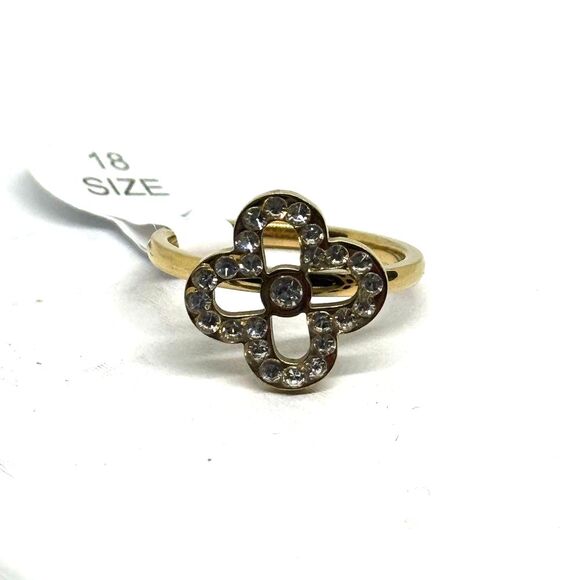 Gold Tone Crystal Rhinestone Clove Stainless Steel Fashion Ring SZ 5.5 - Picture 1 of 9